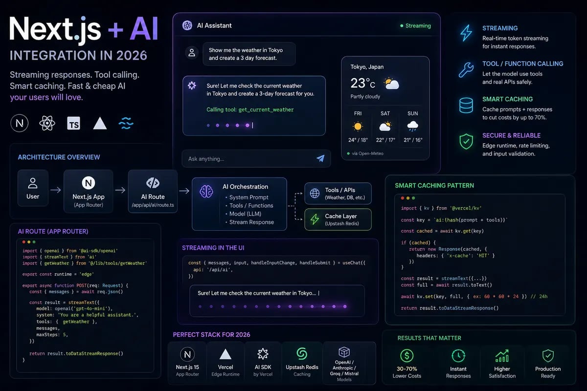 Featured image for blog post: Next.js AI Streaming with Tools and Smart Caching